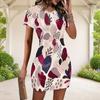 Women Plus Size Round Neck Short Sleeve Geometric Printed Fitted Mini Dress