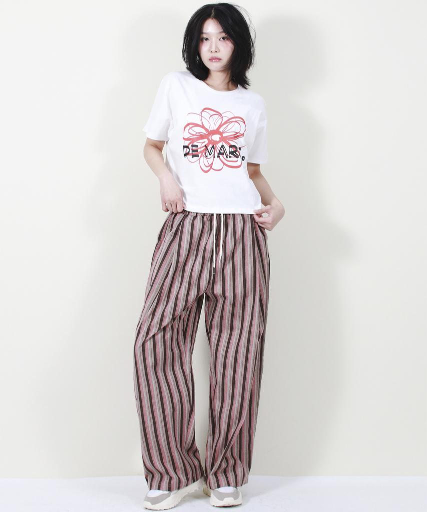 Deumakeu Vintage Stripe Wide Pants Dusty Pink