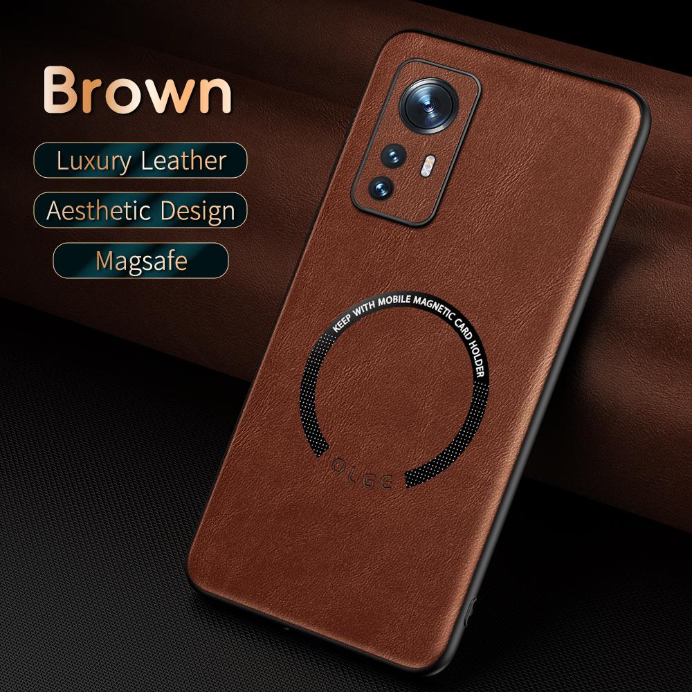 For Xiaomi 12 12X 12s 12 Pro 12s Pro 12s U Fine-Hole PU Cow Pattern Leather Outer Magnetic Ring Soft Edge Anti-Drop Phone Case