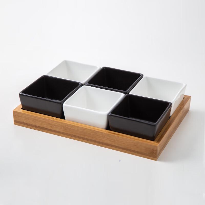 Qianxing Ceramic Divided Snack Platter with Bamboo Tray