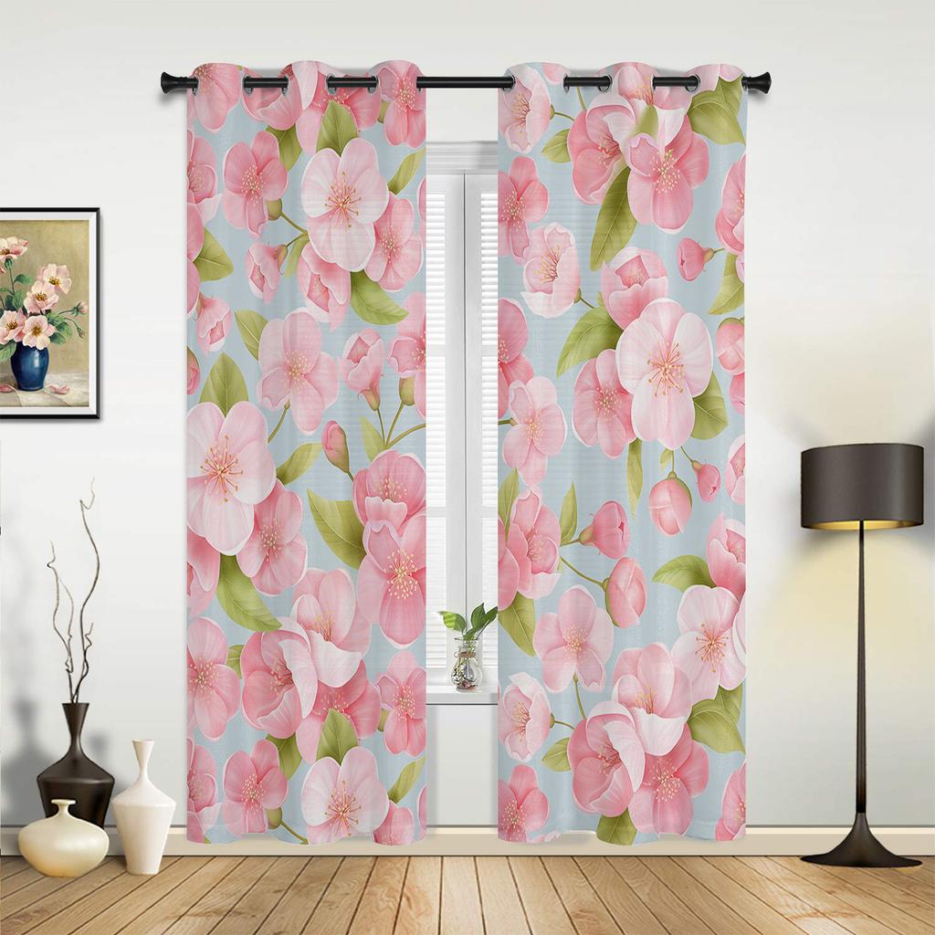 Pink Peach Blossom Flower Curtains for Bedroom Living Room Drapes Kitchen Children's Room Window Curtain Modern Home Decor