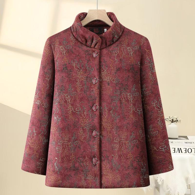 

Autumn and winter velvet thickened warm cotton-padded clothes medium and old cotton-padded jackets jacket cotton-padded clothes women 1XL [recommended 80-50kg]