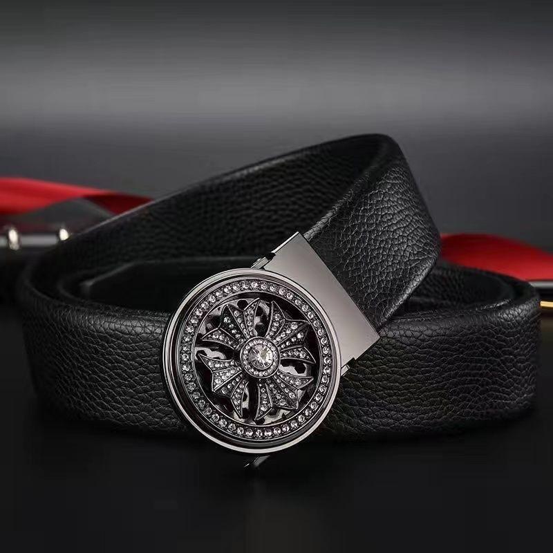 

Chic Automatic Buckle Leather Belt For Fashionable Young Men In Stylish Silver StyleM