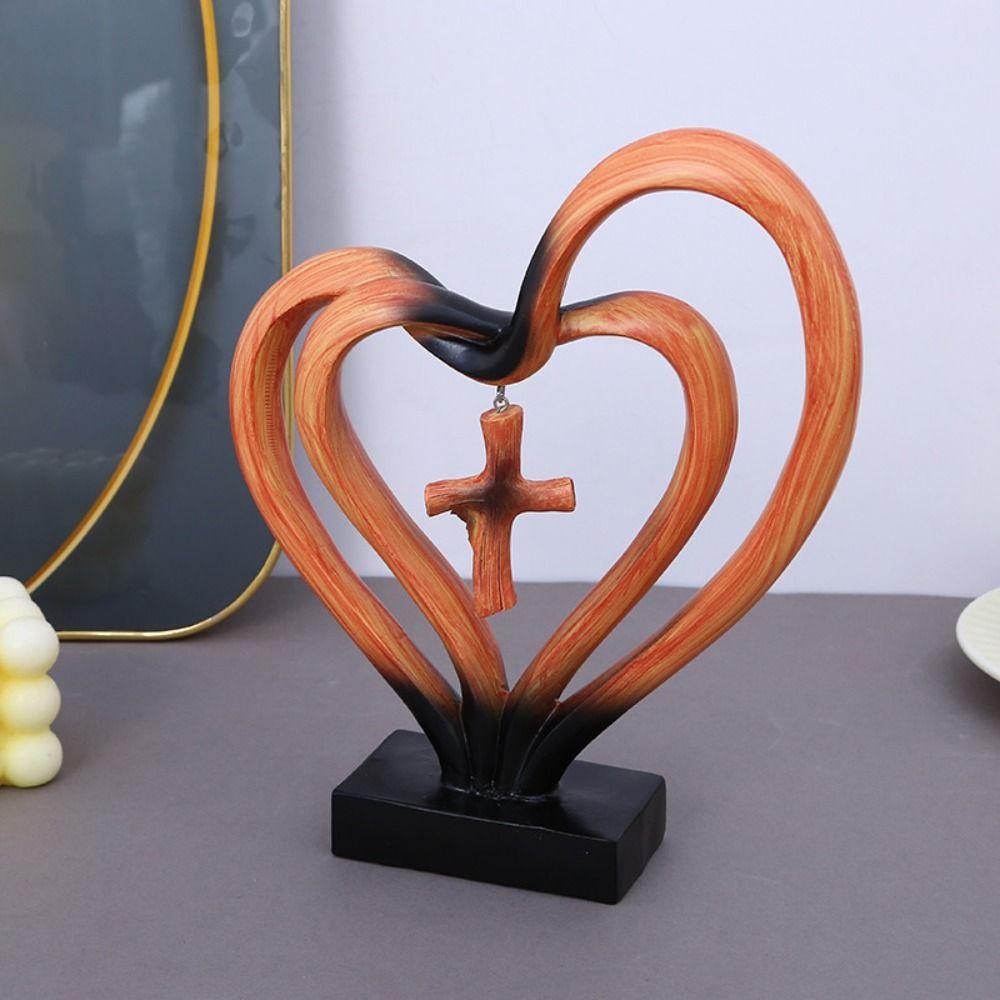 Minimalist Entwined Hearts Cross Modern Christian Standing Decor Hearts Cross Sculpture  Church