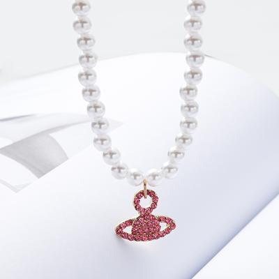 Personalisierte Mode Pendlerstil Perlenkette Damen Nische Retro Kaiserinwitwe Saturn Diamant Schlüsselbeinkette vielseitige Halskette