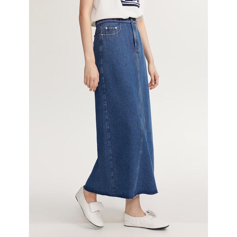 ELLE Women's Pure Cotton Denim Midi Pencil Skirt