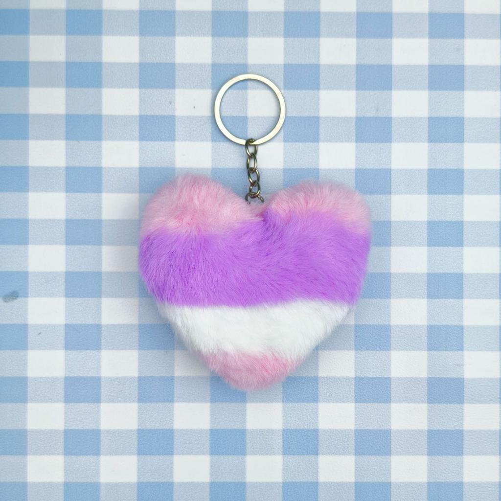 Cute Personalization Color Heart Shaped Fluff Pompomy Keychain Pendant Car Backpack Accessories Key Ring Boys and Girls Gift