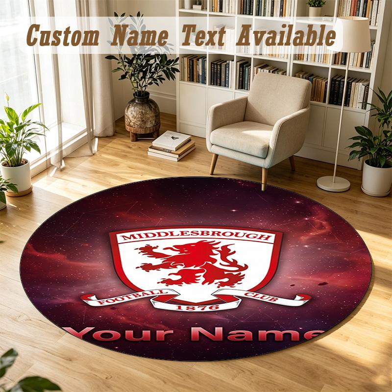 Round Rug Custom NameMiddlesbrough FC Pattern Non Slip Carpet Home Floor Decor