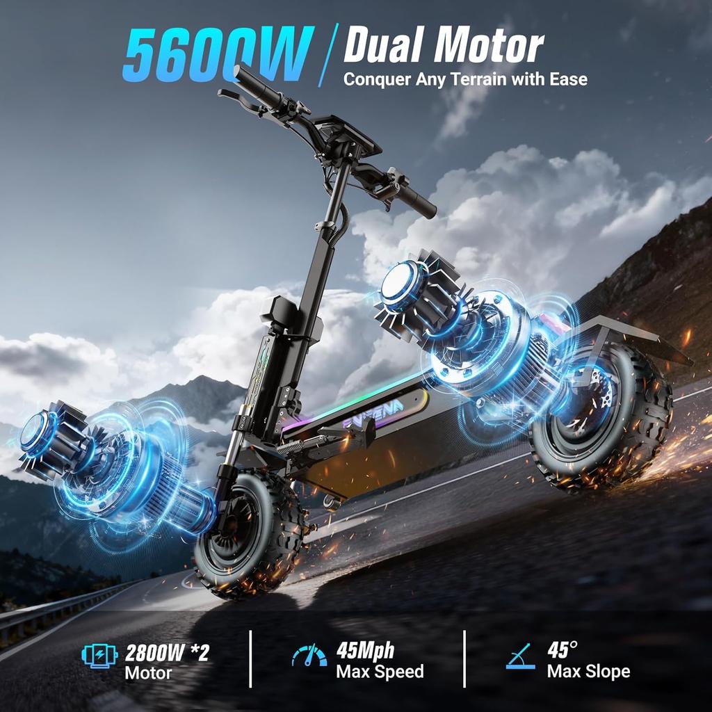 ONECNA GT7 Electric Scooter 5600W Dual Motor 60V 27Ah Battery 45MPH Max Speed 55miles Max Range 11" Off-Road Tire E-Scooter