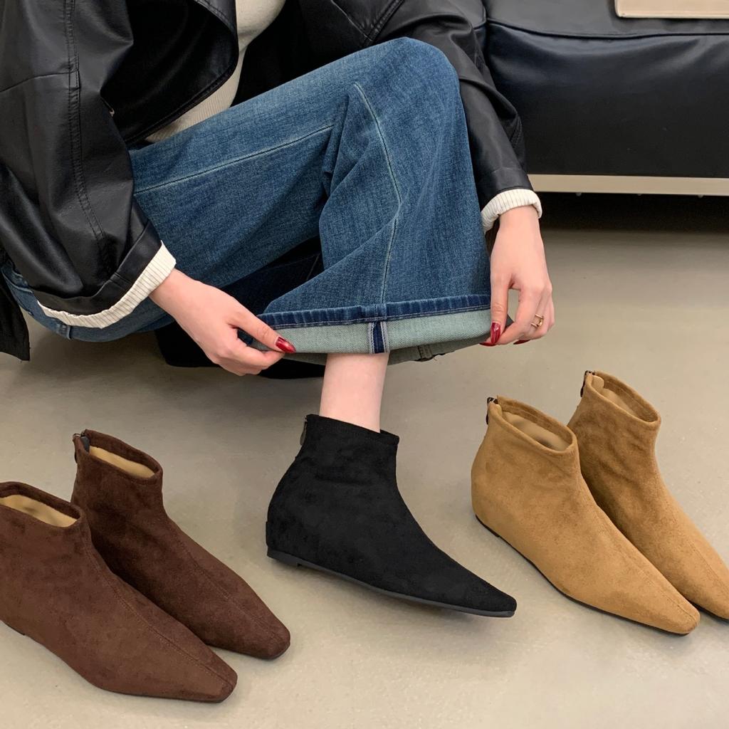 New autumn and winter retro style square head short boots temperament short tube fashion versatile thin short boots women