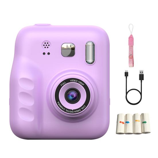 Vaikų momentinis fotoaparatas su 2 colių IPS ekranu 1080P Nešiojamas kelioninis vaizdo įrašymo įrenginys Mažylių momentinis skaitmeninis spausdinimo fotoaparatas Žaislas su nuotraukų popieriumi
