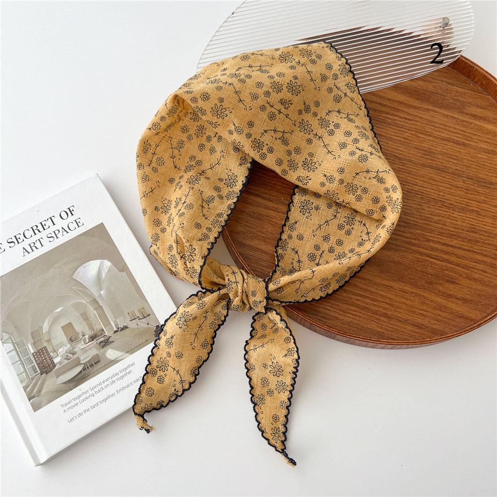 Scarf Women Cotton Linen Neck Head Scarves Headscarf Small Shawl Small Flower Thin Neckerchief Triangle Scarf Hair Scarf INS