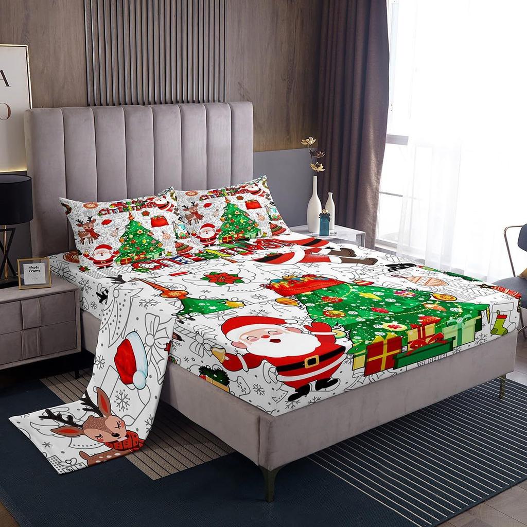 Christmas Theme Pattern Mattress Four-Piece Bedding Set Bedroom Dormitory Bedding Decoration