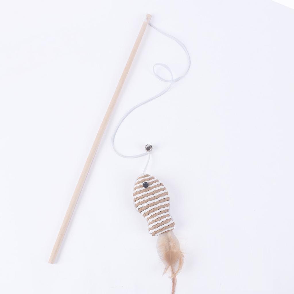 Interactive Cat Toy Wand with Durable Wooden Stick and Plush Mouse Attachment for Indoor Pet Play and Exercise