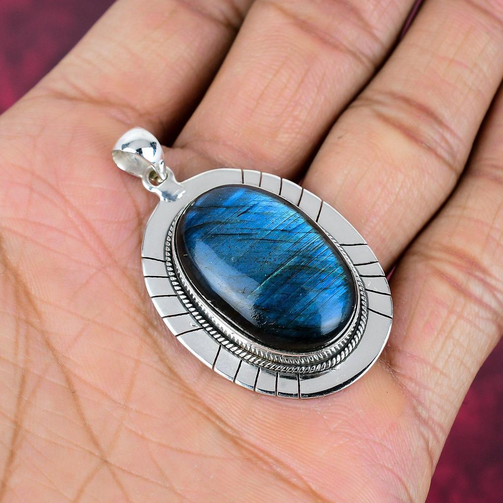 Labradorite Gemstone Jewelry, 925 Solid Sterling Silver Pendant For Her, Handmade Gorgeous Pendant For Love