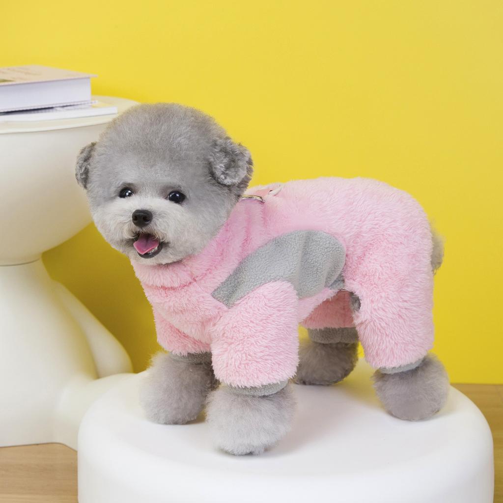 Polar Fleece Four-Legged Dog & Cat Winter Warm Coat with Colorful Stripes Insulated Pet Apparel for Small Breeds Teddy Bichon