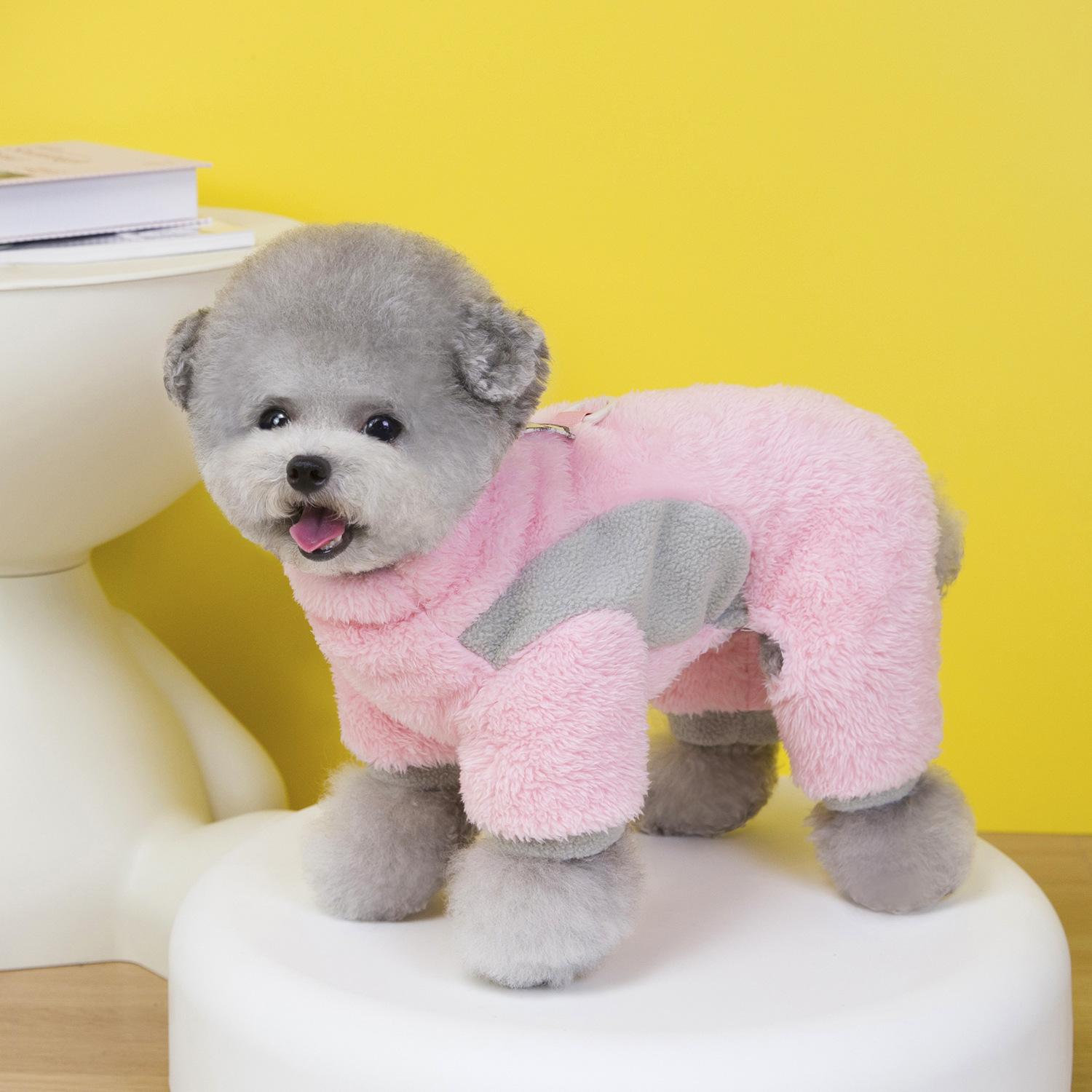 

Четырехлапый зимний теплый плащ из полар-флиса для собак и кошек с цветными полосками, утепленная одежда для питомцев малых пород, тедди, бишон S розовый