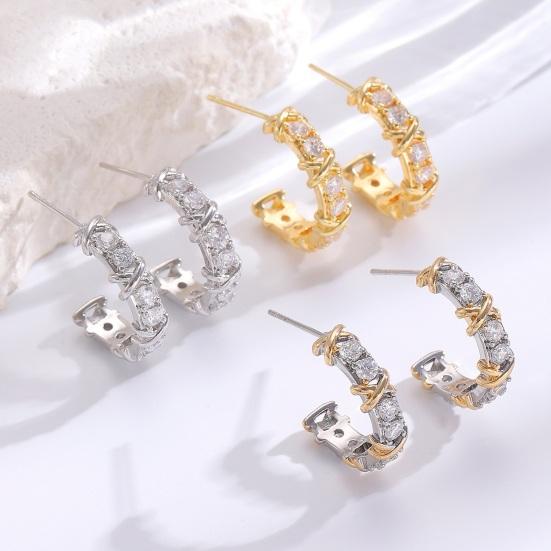 1 Pair Women Earrings C-Ring Shape Ear Buckle Design Stable Fit Cubic Zirconia Inlaid Earrings Jewelry Gift