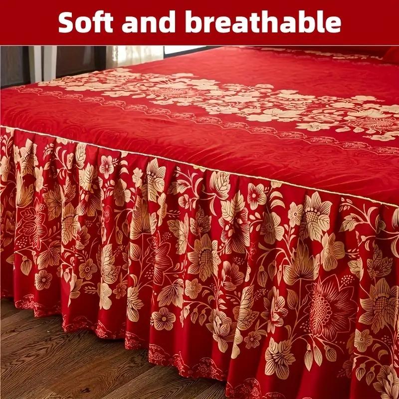 3PC Printed Bed Skirt Set 1Bed Skirt+2Pillowcases Floral Lace Bed Skirt Breathable Soft Bed Cover Bedding Set 360 ° Anti Slip Mattress Protector Cover