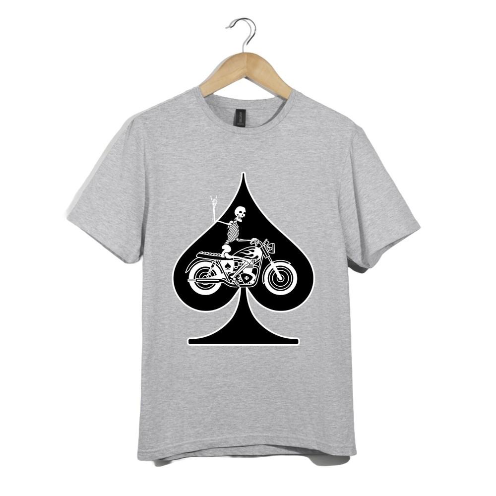 

Motorcycle Biker T Shirt Unisex Skeleton Ace Of Spades Gothic Tee Rock Gift Top 2XL