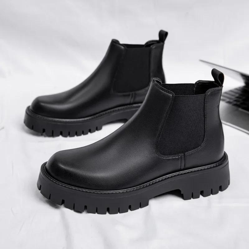 Mode Neue Herren High Top Stiefel Italienische Büro Chelsea Boots Luxusmarke Britischer Stil Lässiger Leder-Knöchelstiefel für Herren Plateau-Stiefel