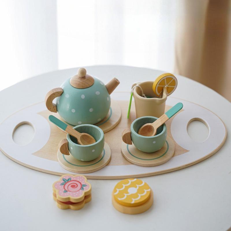 Early Education Wooden Simulation Afternoon Tea Teacup Teapot Tea Set Kitchen Tableware Children Play House Toys