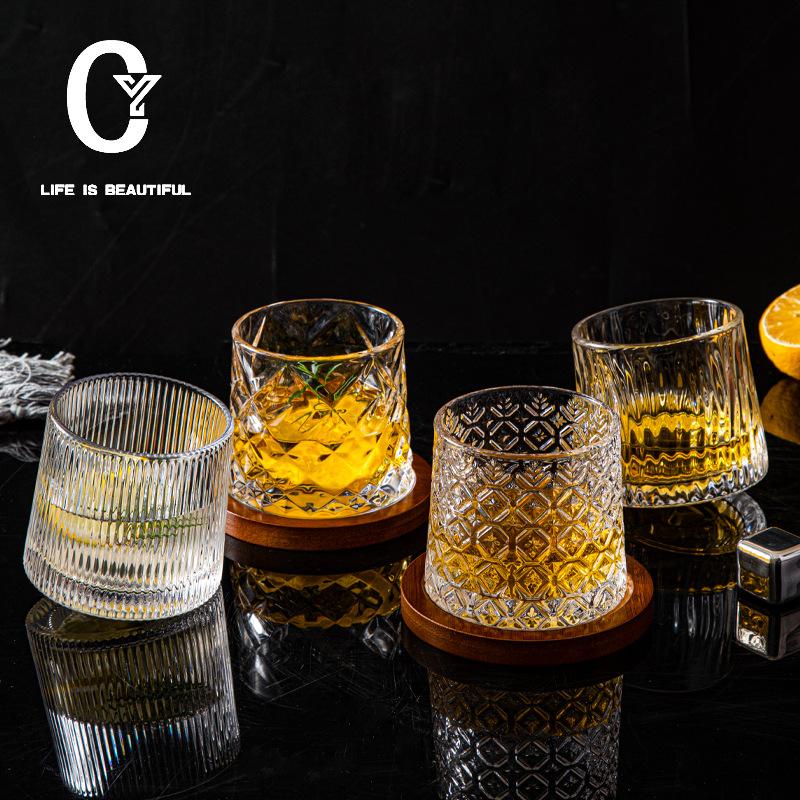 Creative rotating whiskey glass thickened personality tumbler glass wine glass foreign wine beer decompression cup