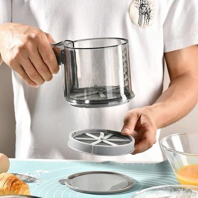 Household Handheld Semi-automatic Flour Sieve Manual Long Handle Flour Sifter with Scale Plastic Icing Strainer Bakery