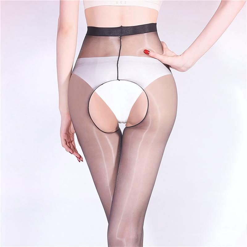 Oil Shiny Smooth Pantyhose High Waist Sheer Glossy Tights Ultra-thin Open Crotch Sexy Lingerie Women Club Style Stockings