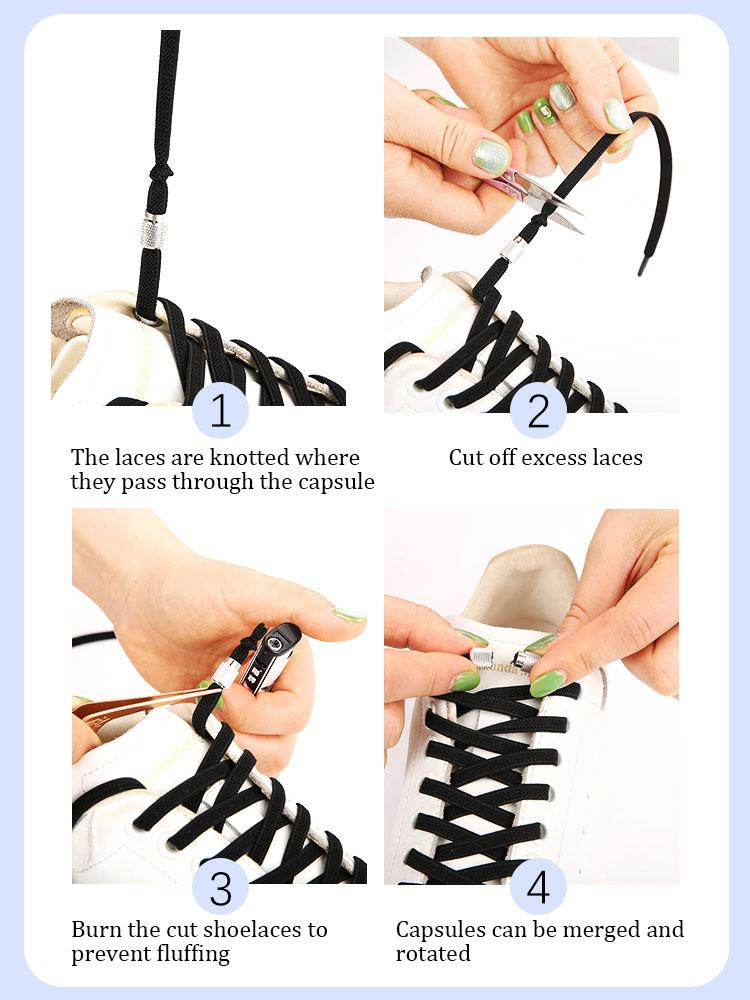 Elastic Flat Shoelaces for Sneakers No Tie Shoe Laces Metal Flower Noodle Capsule Buckle One Size Fits All for Kids and Adults