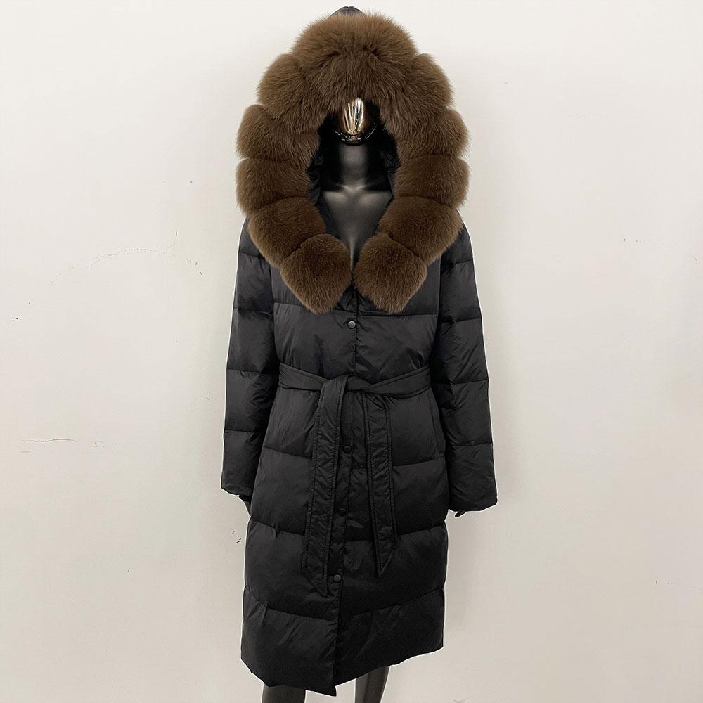 OFTBUY Winter Women Coat Real Fox Fur Collar Hooded Jacket Thick Warm Autumn Hat Detachable X-long White Duck Down Overwears