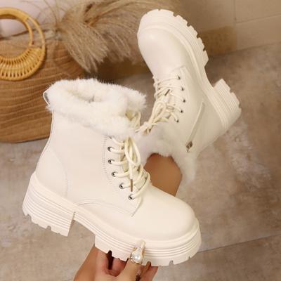Herfst Winter Furry Dames Sneeuwlaarzen Elegante Vetersluiting Hoogte Verhogende Schoenen Dames Outdoor Warmhouden Katoen Korte Booties
