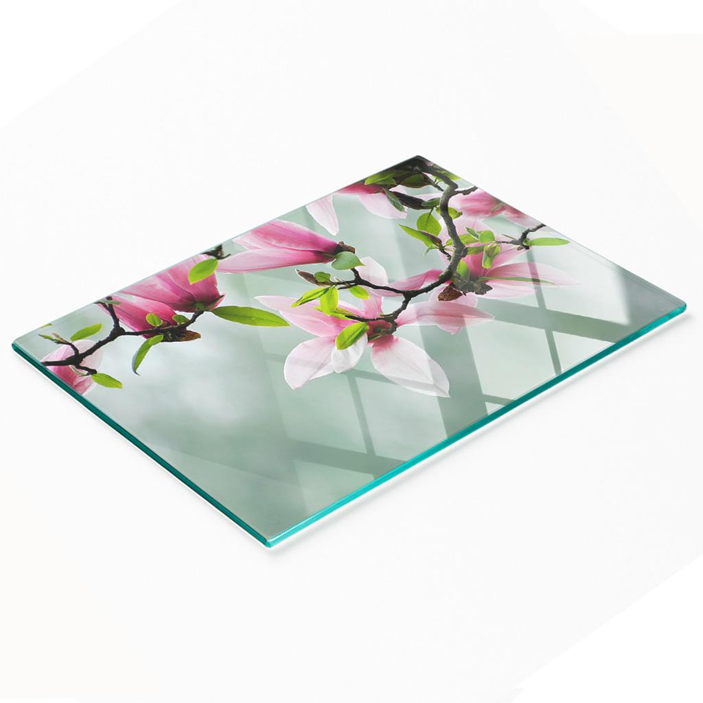 Decorative Glass Kitchen Chopping Board with Magnolia Graphics 80x52 cm