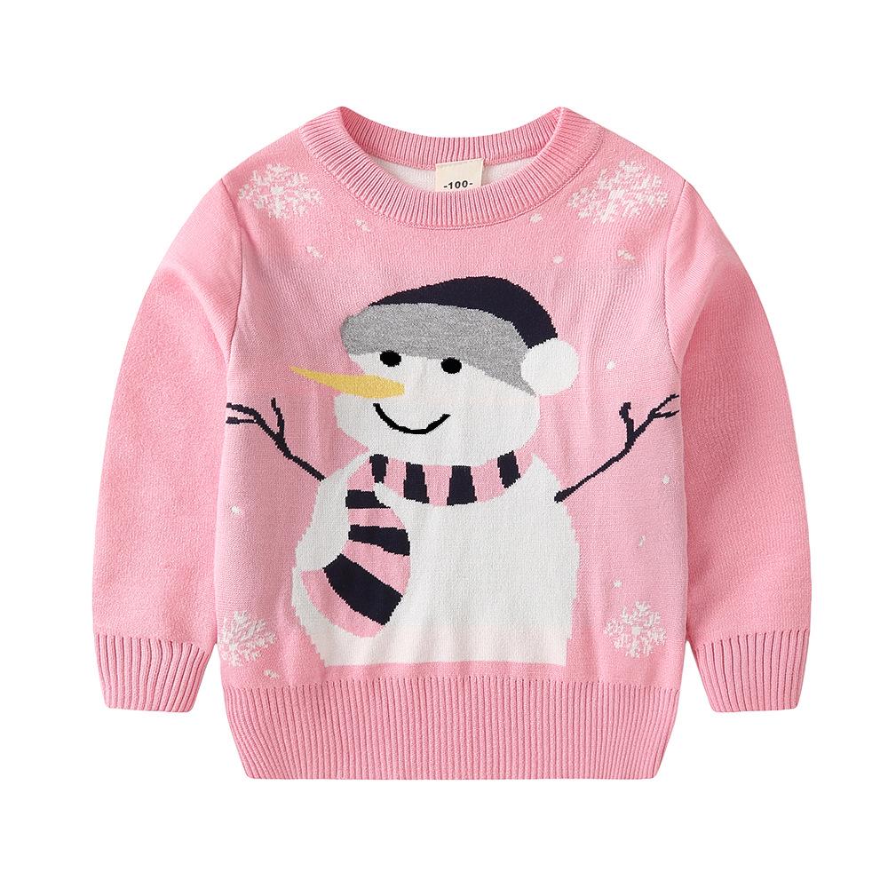 Christmas Kids' Sweater with Cartoon Sleigh, Reindeer & Santa Claus, Pullover Design, Long Sleeve