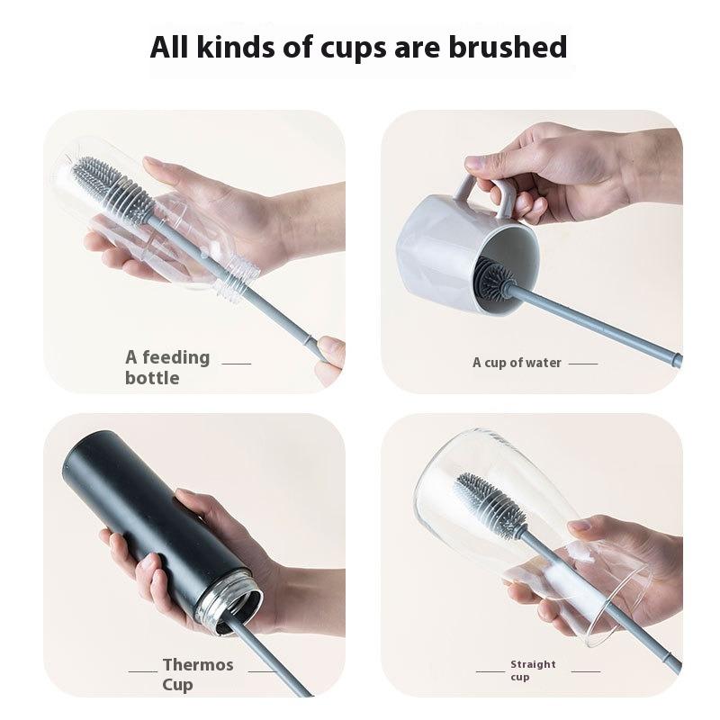 Silicone Milk Bottle Brush Long Handle Drink Bottle Clean Brush Cup Scrubber Glass Cleaner Kitchen Cleaning Tool