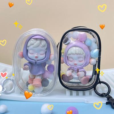 1 stücke Niedlichen Cartoon Puppe Aufbewahrungstasche Schlüsselanhänger PVC Transparent Mystery Box Verdicken Brieftasche Mädchen Kinder Kawaii Spielzeug Puppe Geschenk Tasche