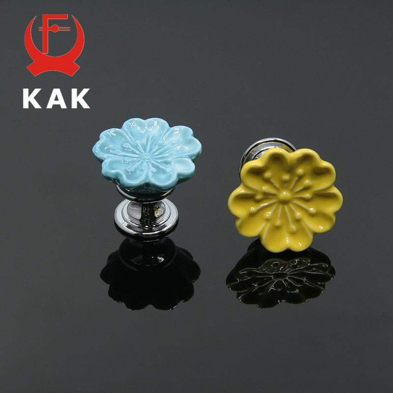 KAK Orchid Ceramic Handles Drawer Knobs Kitchen Cupboard Door Handles for Kids Room Cabinet Handles with screws Furniture Handle