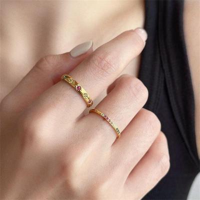 European and American Light Luxury Rainbow Color Diamond Ring  Women Exquisite and Fashionable Titanium Steel Ring Versatile Commuting Ring