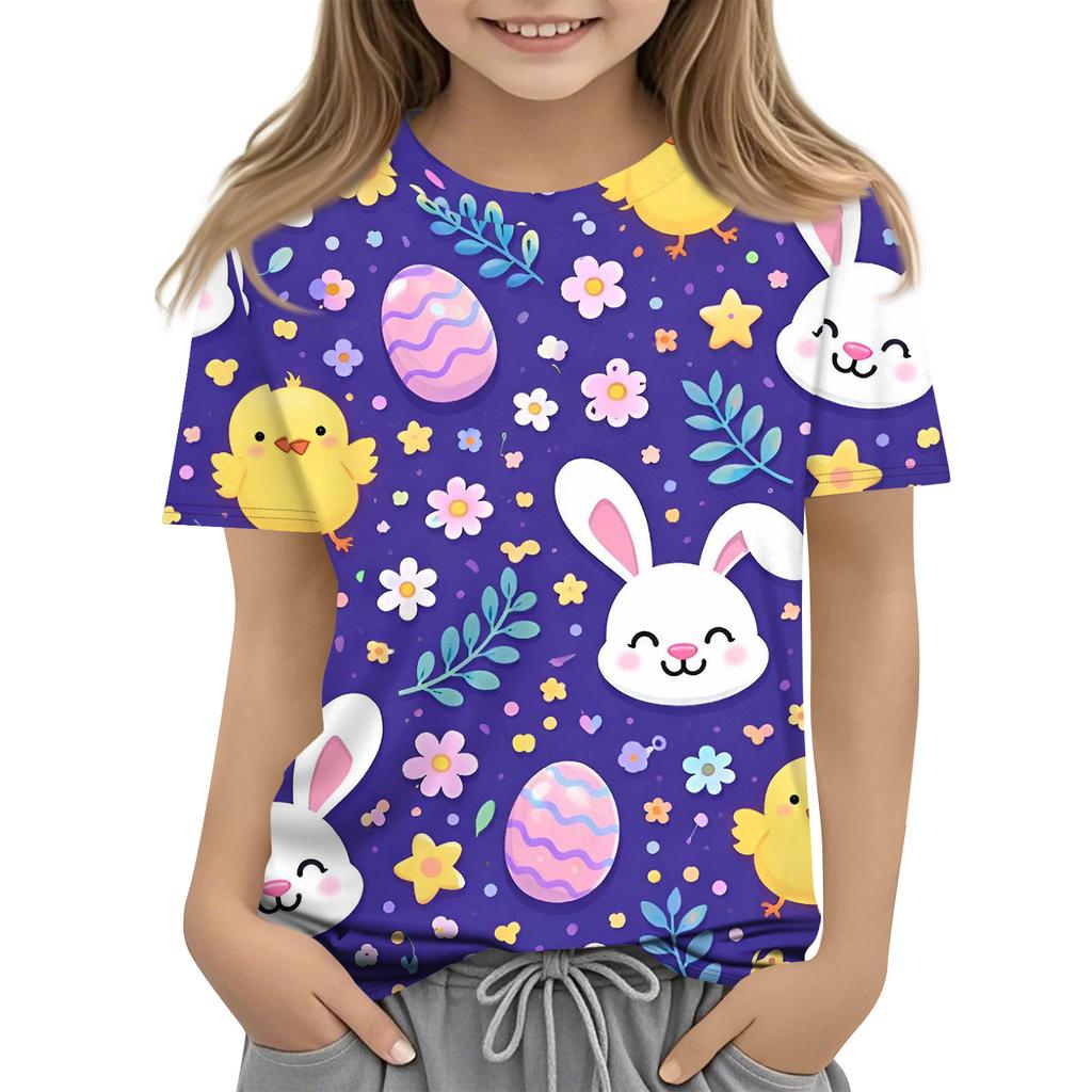 Children's Easter Printed Round Neck Short Sleeved Casual T-shirt