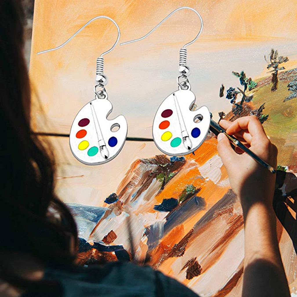 Novelty Fun Art Paint Palette Necklace and Hook Earrings Set for Friends Party