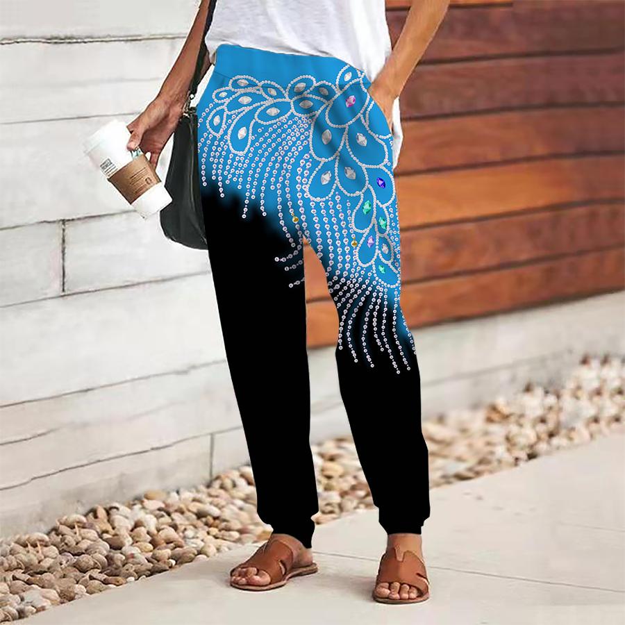 

Women Gorgeous Printing Pants Lace Up Elastic Waist Loose Trousers Casual Long Pants Trousers with Pockets XS синій