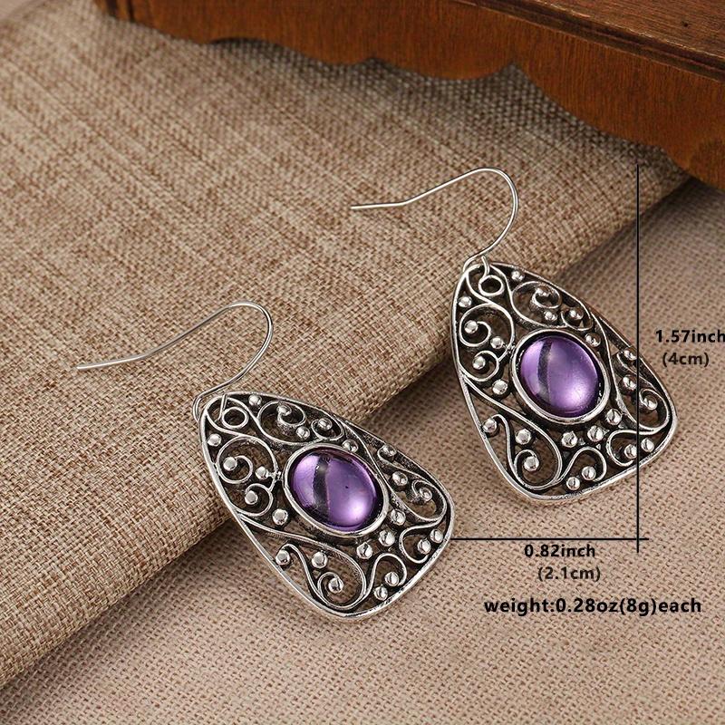 Vintage Ethnic Purple Zircon Pattern Hypoallergenic Women's Earrings Elegant Banquet Party Anniversary Jewelry Accessories