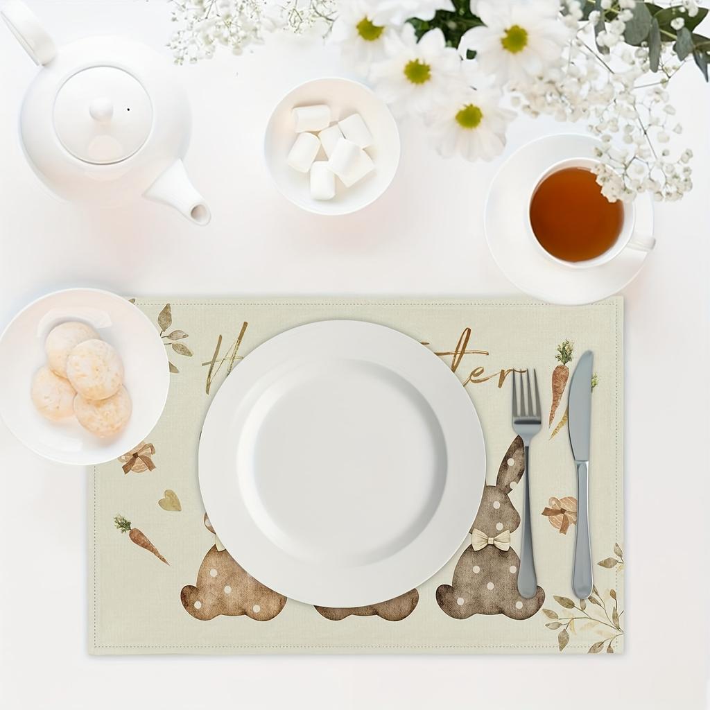 4 Stück/6 Stück Frohe Ostern Hase Platzdeckchen Set aus 4 Schwarz Braun Hase Küchentisch Platzdeckchen 12 x 18 Zoll Saisonale Frühlingsfeiertage Tischdecken