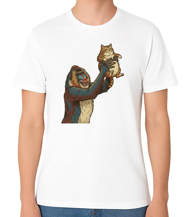 

Mandrill Monkey Holding Cat Unisex T-Shirt Funny Animal Parody Graphic Tee 5XL різнокольоровий
