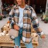 Women Fashion Lattice Lapel Button Casual Long Sleeve Loose Overcoat Coat