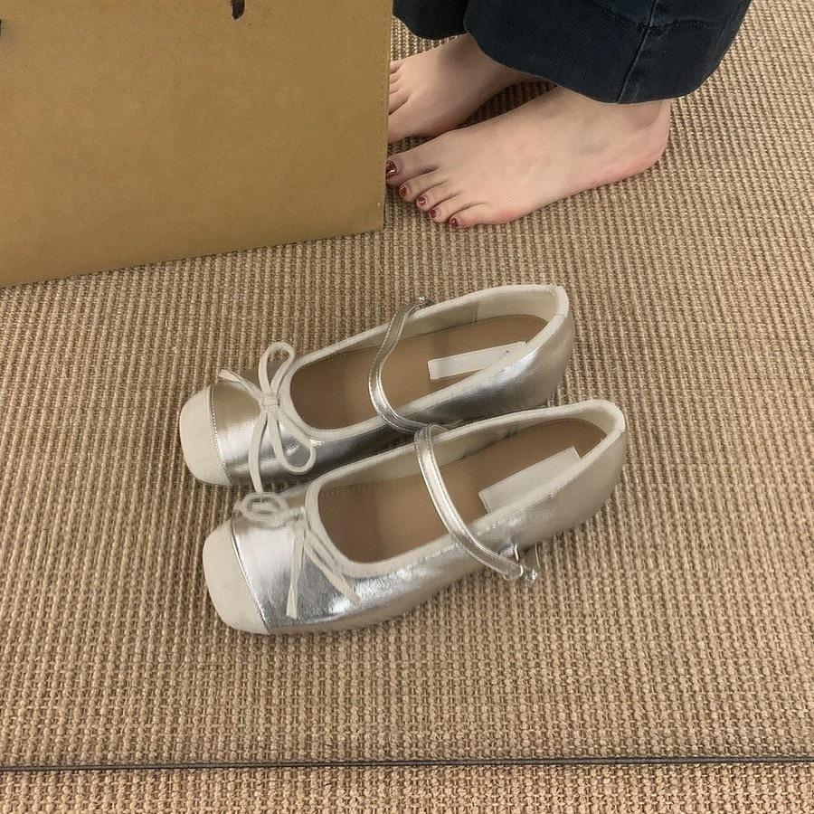 Innere Höhenerhöhung silberne Ballerina-Einzelschuhe Damenschuhe 2025 neu französisch Frühling kleine duftende sanfte Mary Jane Schuhe