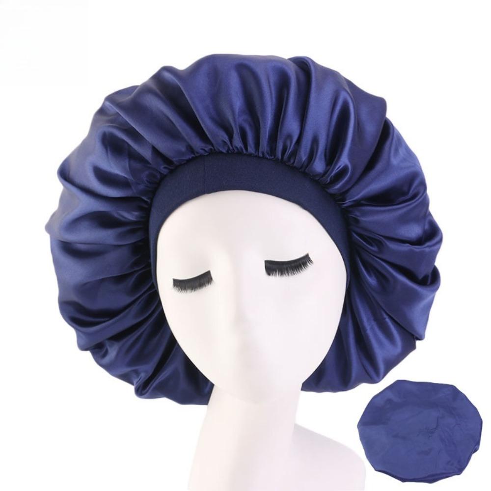 Oversized Silky Satin Bonnet for Women Soft Sleep Night Hair Cover Elegant Shower Bath Hat Solid Color Head Bonnets for Women