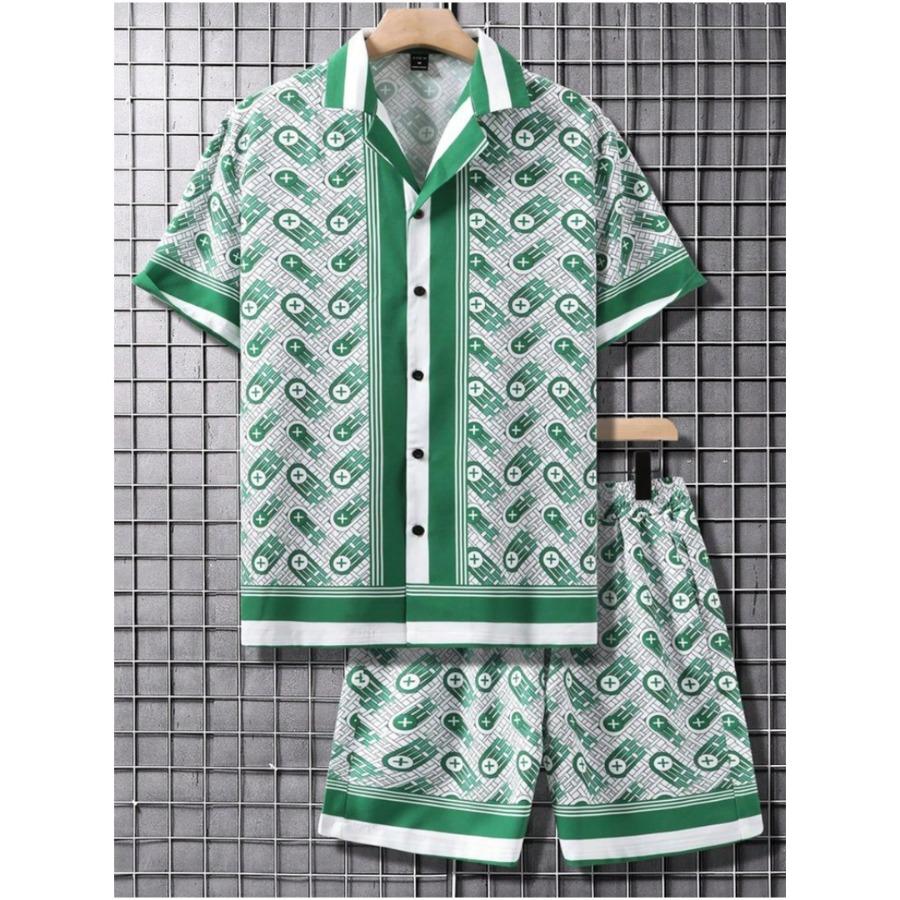 Casual Fashion Men's Short Sleeve Shirt Summer Short Sleeve Shirt and Beach Shorts Men's Set