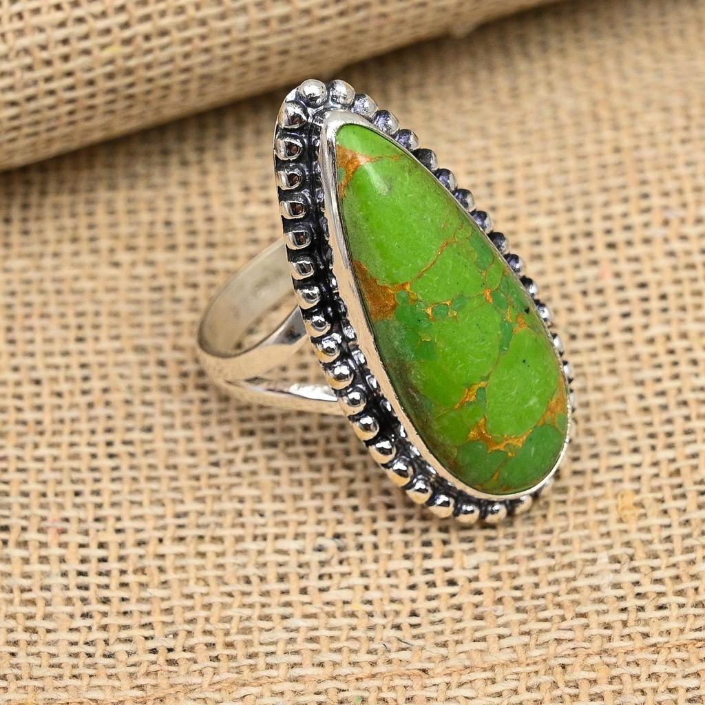 Green Copper Turquoise Gemstone Jewelry Handmade 925 Sterling Silver Ring For Wedding Gift