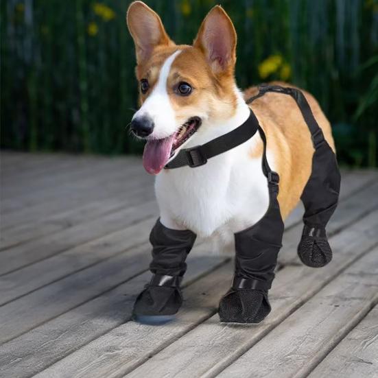 Dog Suspender Boots Connected Dog Rain Shoes Waterproof Doggy Booties Adjustable Dog Paw Protectors